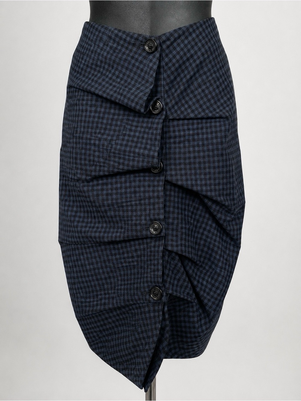 Alexander McQueen McQ Asymmetrical Blue Black Pencil Skirt Button Front Size 4US - Picture 6 of 16
